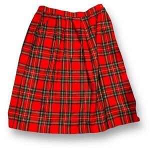 Vintage Thompson St Skirt Red Navy Blue Tartan Plaid Pleated Wool Mini Plus